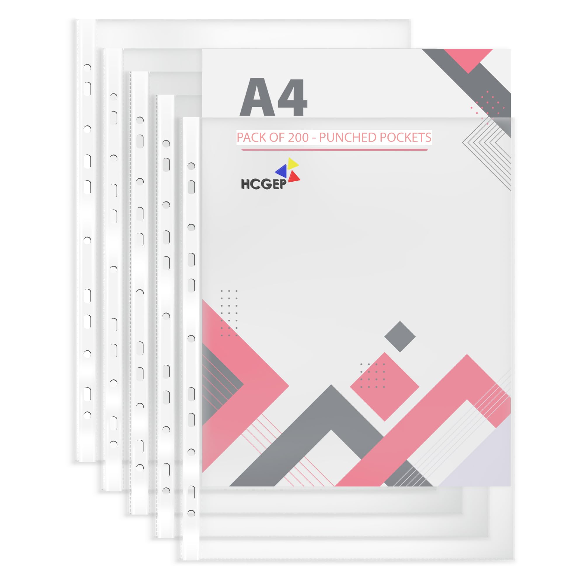 Punched Pockets A4 Plastic Wallets 100 500 1000-45 Microns Poly Pockets with 11 Holes - Glass Clear Plastic Sleeves for Ring Binders - Copy Safe Page Protectors (200)
