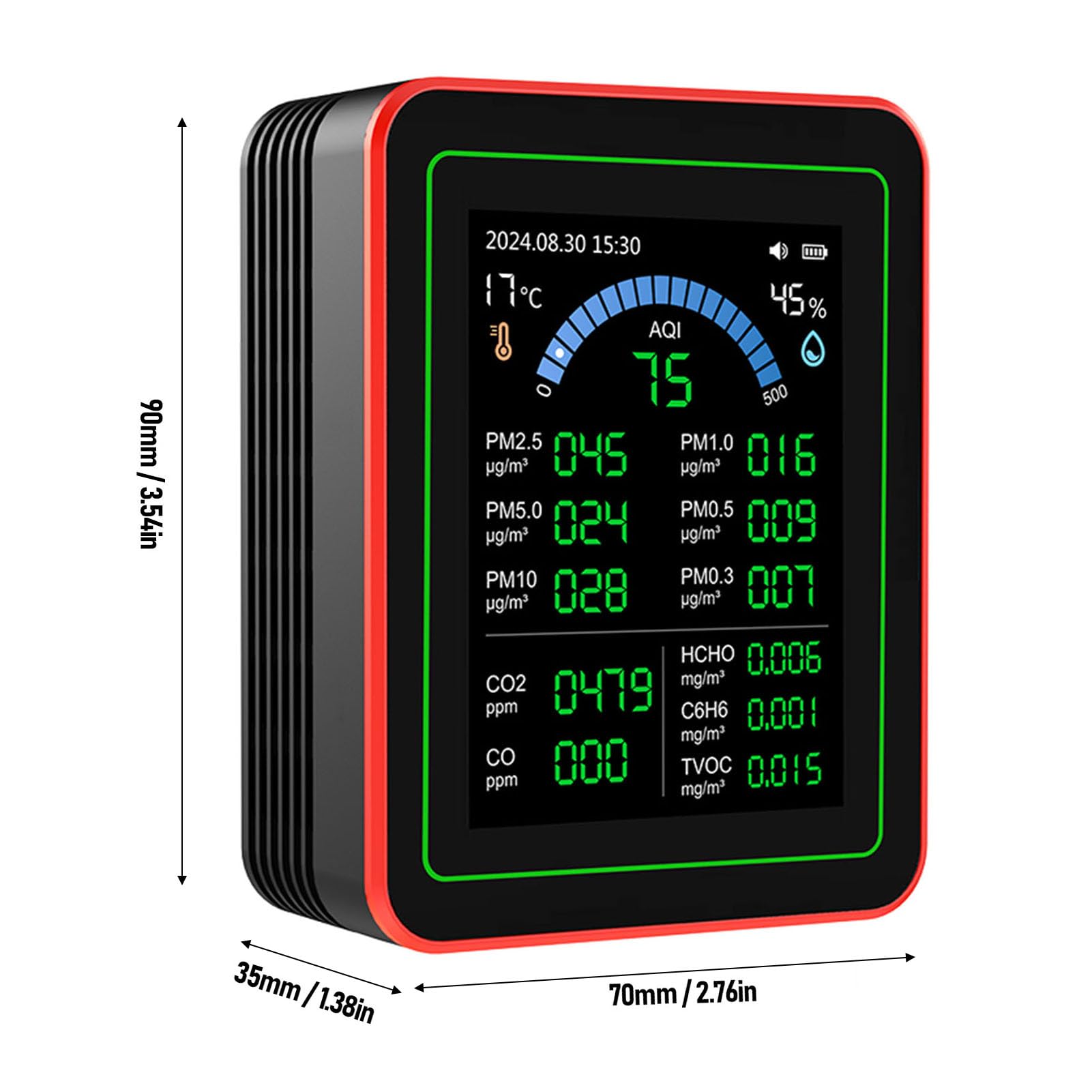 Misuratore Qualità Aria per Casa 18 in 1 CO2 PM2.5 Temperatura Umidità con Batteria e Memoria Dati