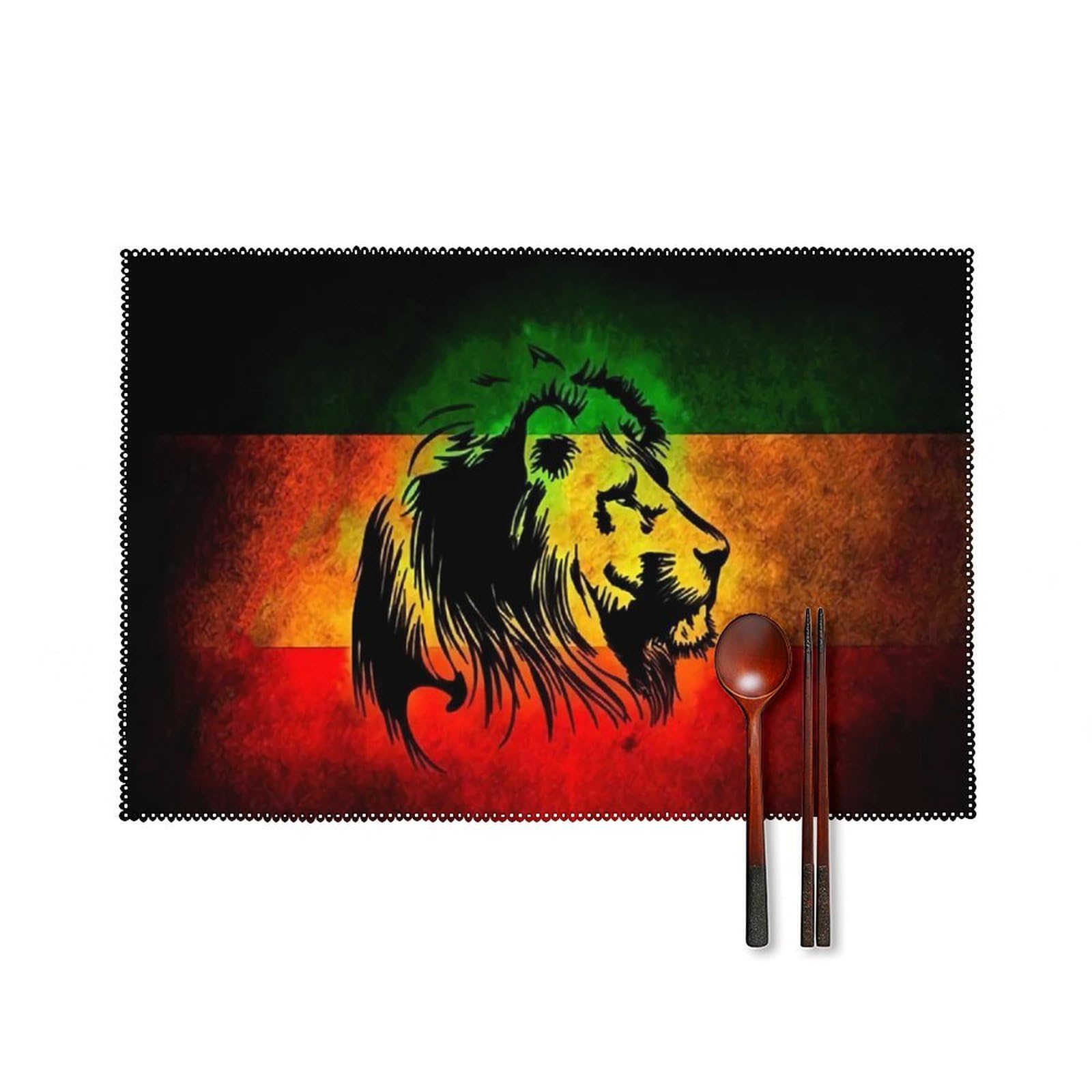 Jamaican Flag Rasta Reggae Judah Lion Table Placemats Place Mats Set of 4 Washable Fabric Placemats for Dining Table 12X18 in