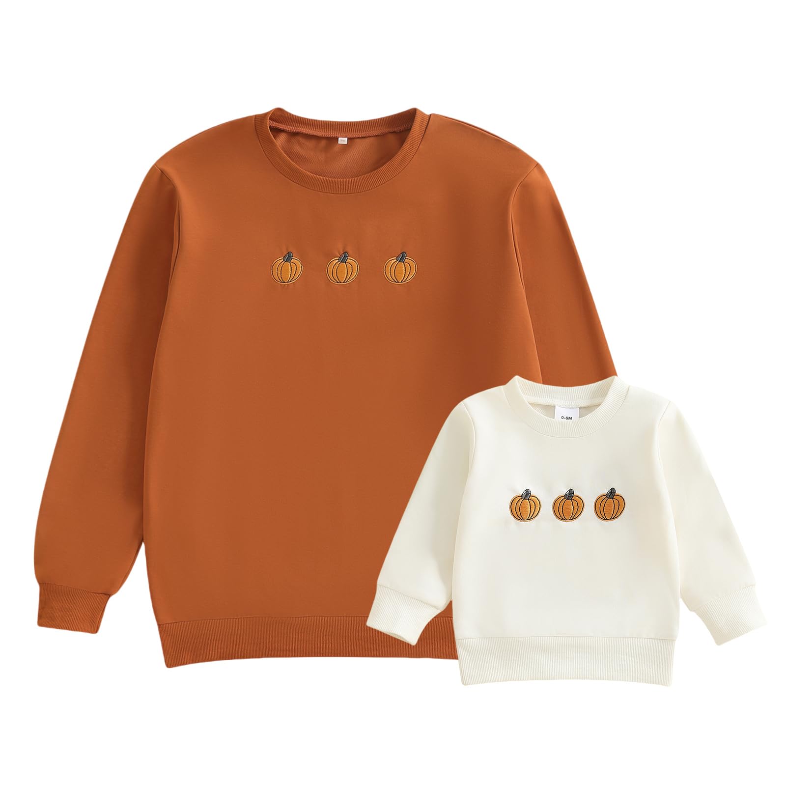 Mommy and Me Halloween Matching Outfits Pumpkin Long Sleeve Crewneck Sweatshirt Mother Baby Matching Fall Clothes