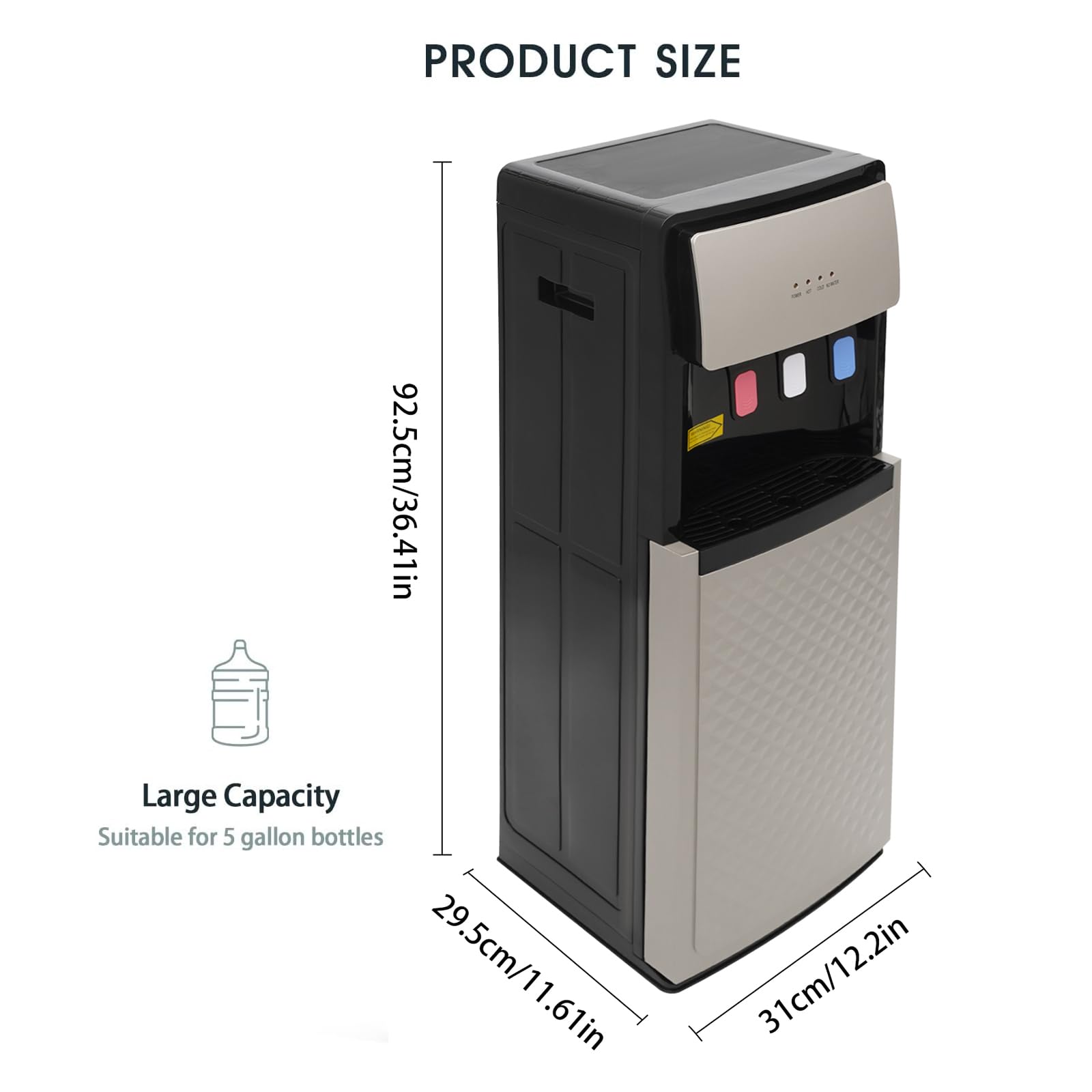 Bottom Loading Water Cooler Dispenser for 5 Gallon Bottles - 3 Temperature Settings - Hot(85-95?/185-203?), Cold(5-10?/41-50?) & Room Water, Silver Grey