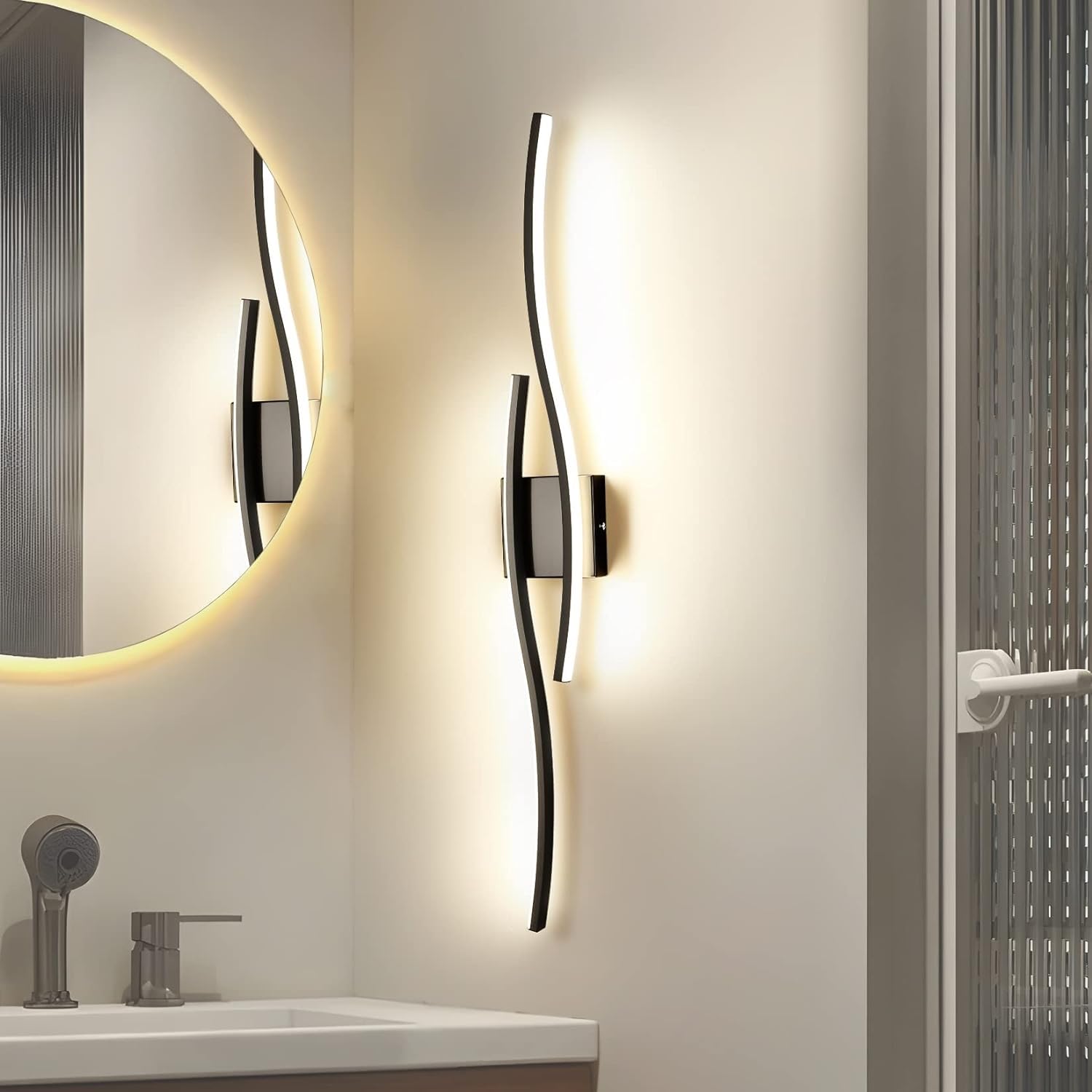 LYSDjia Modern Wall Sconce LED Dimmable Gold Dressing Table Lighting 80cm Wall Lighting 18W Metal Linear Wall Mount Light Fixture for Bedroom Living Room Bathroom Hallway Wall Sconce Lighting