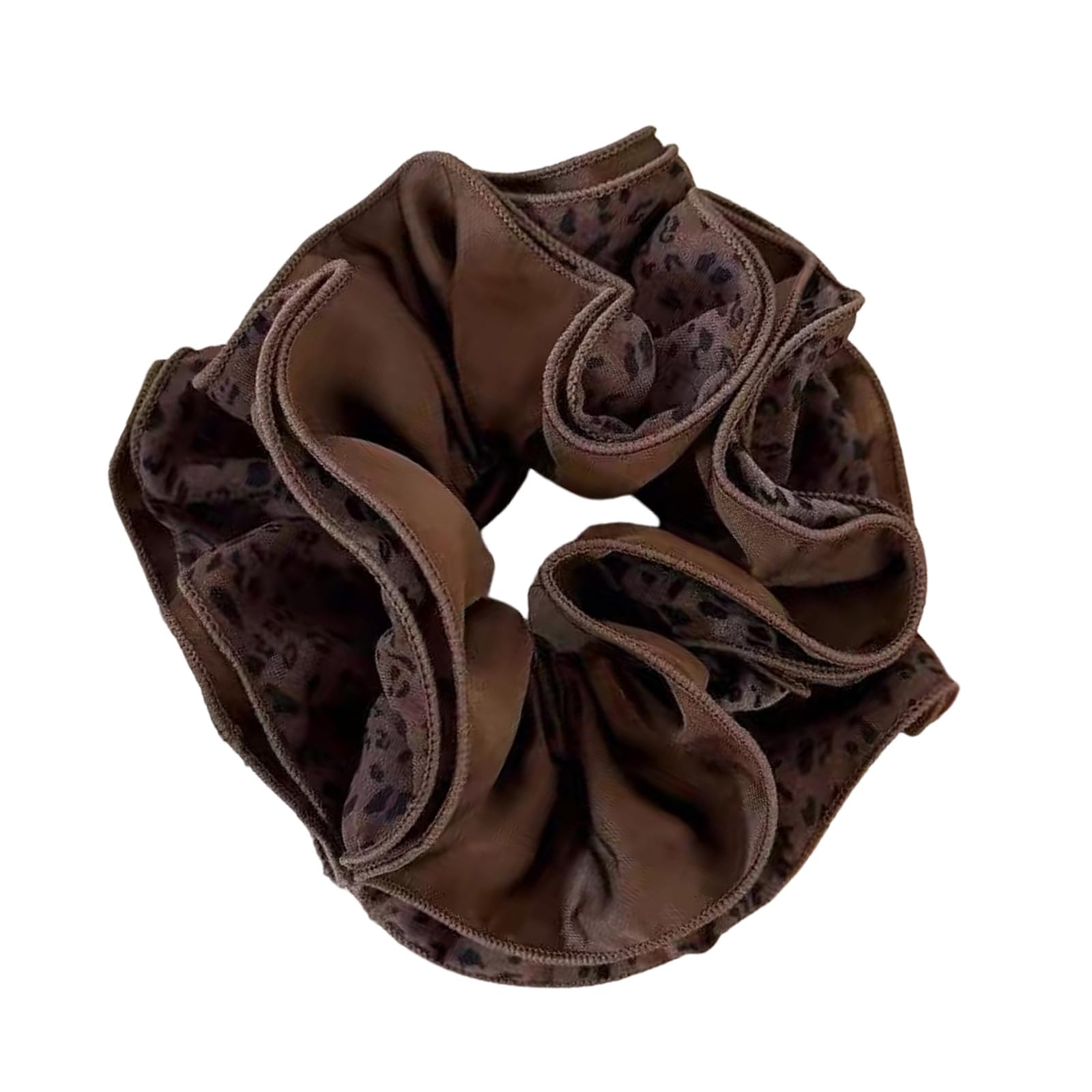 Fentency Four Layer Stitched Double Sided Coffee Scrunchies Elastic Hair Tie for Women Soft Lightweight Fabric Hair Ornament
