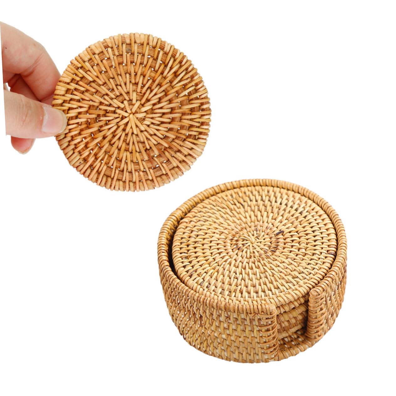 Amosfun 12 STK Untersetzer aus Holz Korbuntersetzer rund Getränkeuntersetzer aus Seegras Tassenuntersetzer aus Rattan Untersetzer für Getränke Kork Tischsets Teetassenpads Hölzern