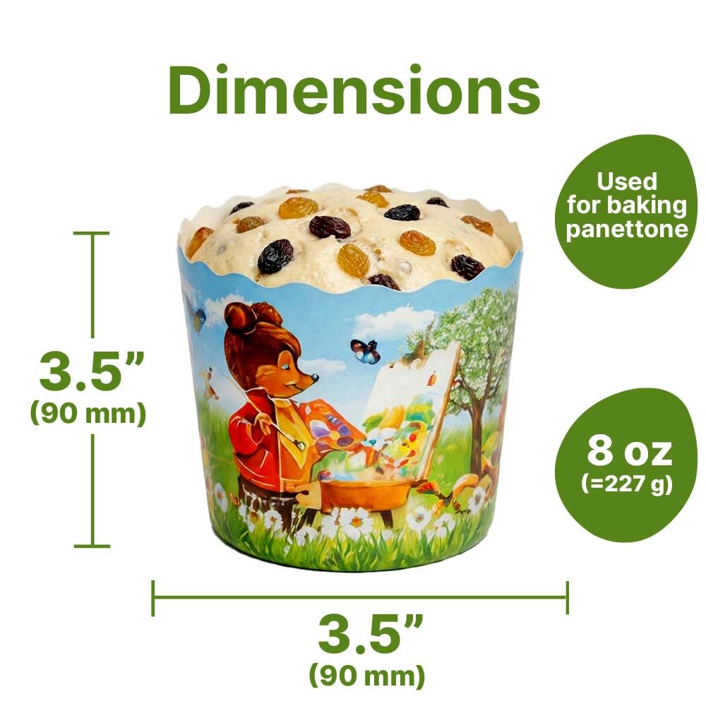 Molde de papel Panettone divertido de 8 onzas – 12 piezas, 9 cm de alto x 9 cm de ancho, moldes redondos para hornear panettone – Moldes redondos para hornear pan de Pascua