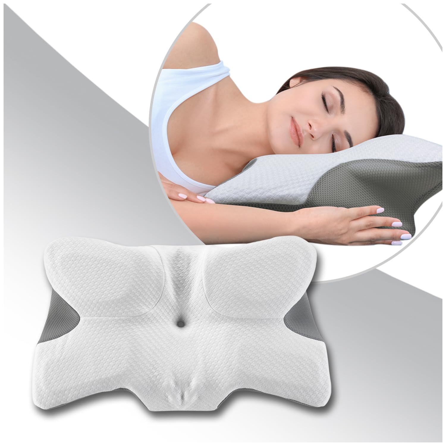 Orthopedic Contour Pillow Memory Foam, Front Sleepers Chiropractor Neck Pillow, Shoulder Pain Pillow Ergonomic With Hypoallergenic Pillowcase, 64x40 cm