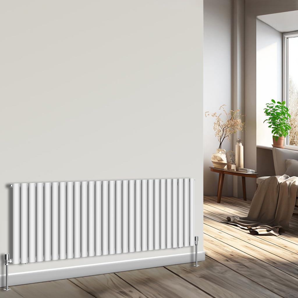 NRG Horizontal Oval Column Radiator 600x1593mm Single Panel Designer Bathroom Central Heating White — image 1
