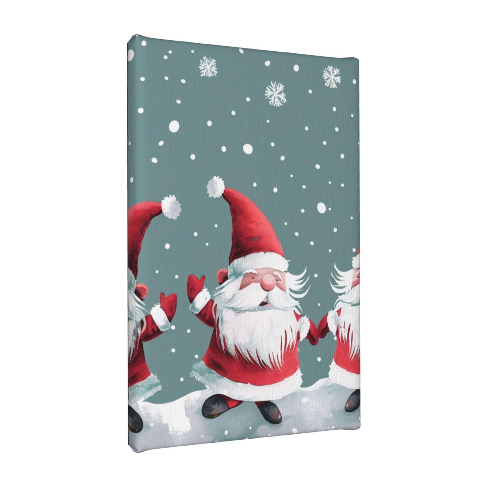 YKLJG Xmas Funny Gnomes Printed Wall Art Canvas Painting 20x30 CM Wooden Framed Picture Painting Artwork Prints for Bedroom Kitchen Home Office Decor