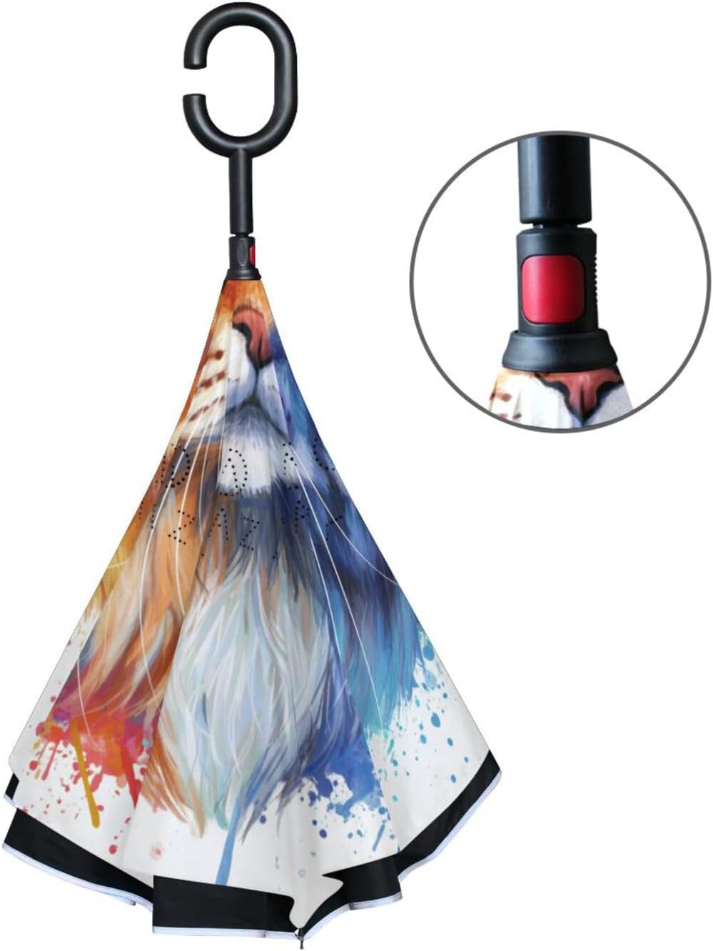 Green Blue Cat Inverted Umbrellas for Rain Windproof Reverse Upside Down Golf Umbrella with C-shape Handle for Men Women