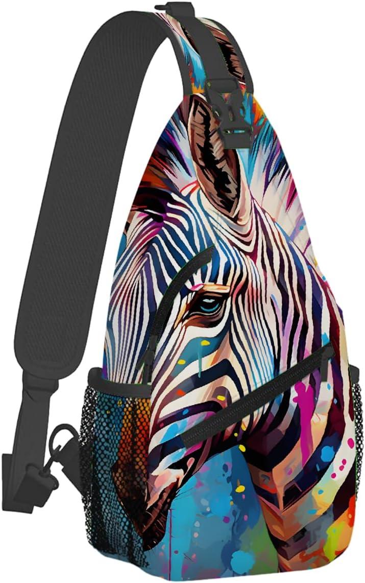 Small Animal Zebra Color Sling Bag for Women Men Lightweight Chest Bag Crossbody Daypack Anti Theft Shoulder Backpack with Adjustable Shoulder Strap for Outdoors Sports Hiking Travel