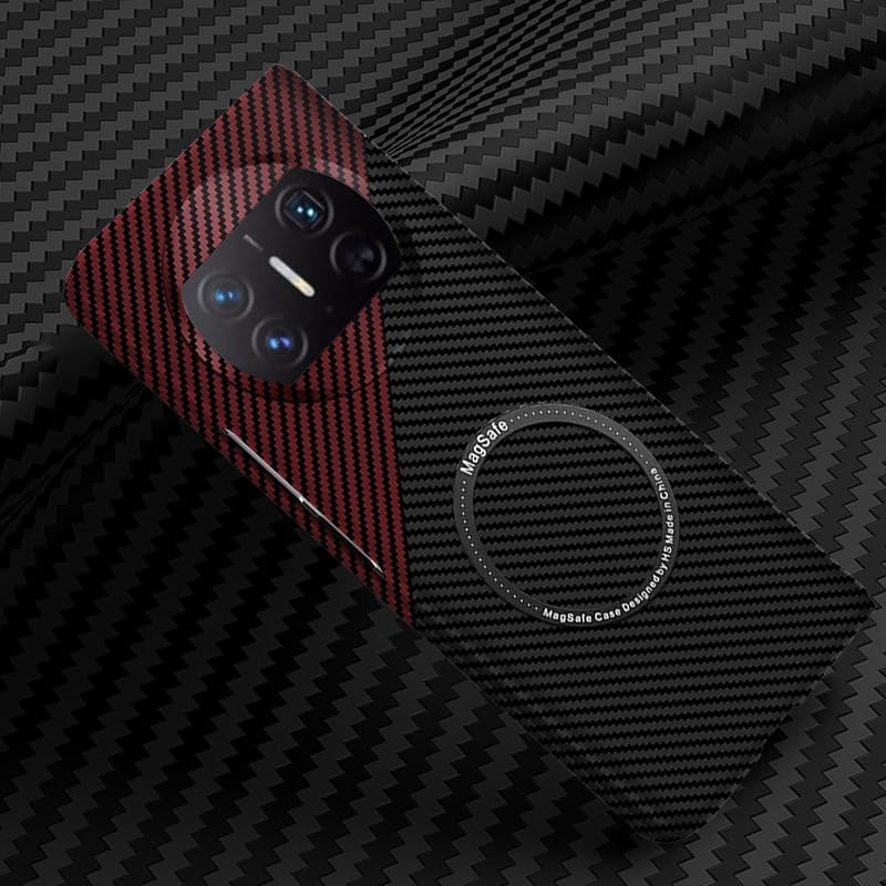 MUDASANQI for Huawei Mate X3 Case Hard PC Carbon Fiber Pattern Magnetic Ultra Thin Compatible with MagSafe Protection Case for Huawei Mate X3(Red+Black)