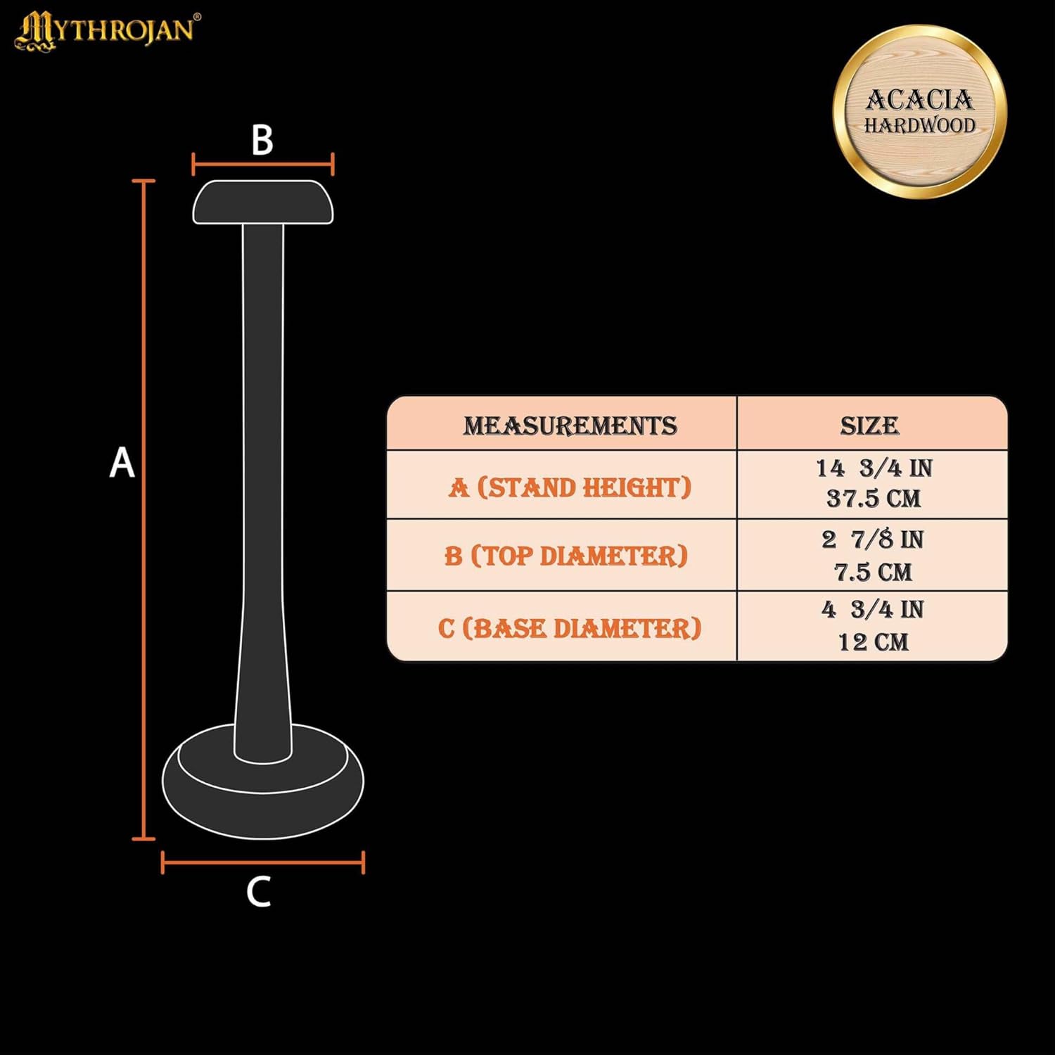 Mythorjan Wooden Helmet Stand Display Décor Stand For Spartan, Templar, Motorcycle, Caps, Hat Decorative Desktop Hanger Rack LARP Helmet Stand, 14.5 Inch - Natural