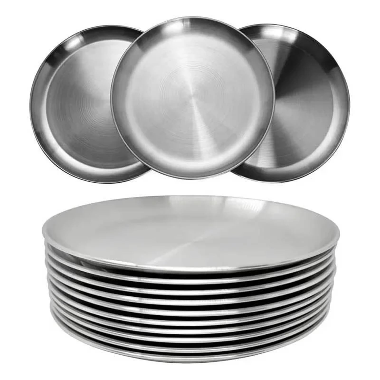 Bandeja de Servicio de Acero Inoxidable 4 Platos Redondos de Acero Inoxidable for escupir Huesos, Bandeja Poco Profunda, Plato Metal for Acampar, Comedor, Picnic, Utensilios Cocina(30cm)