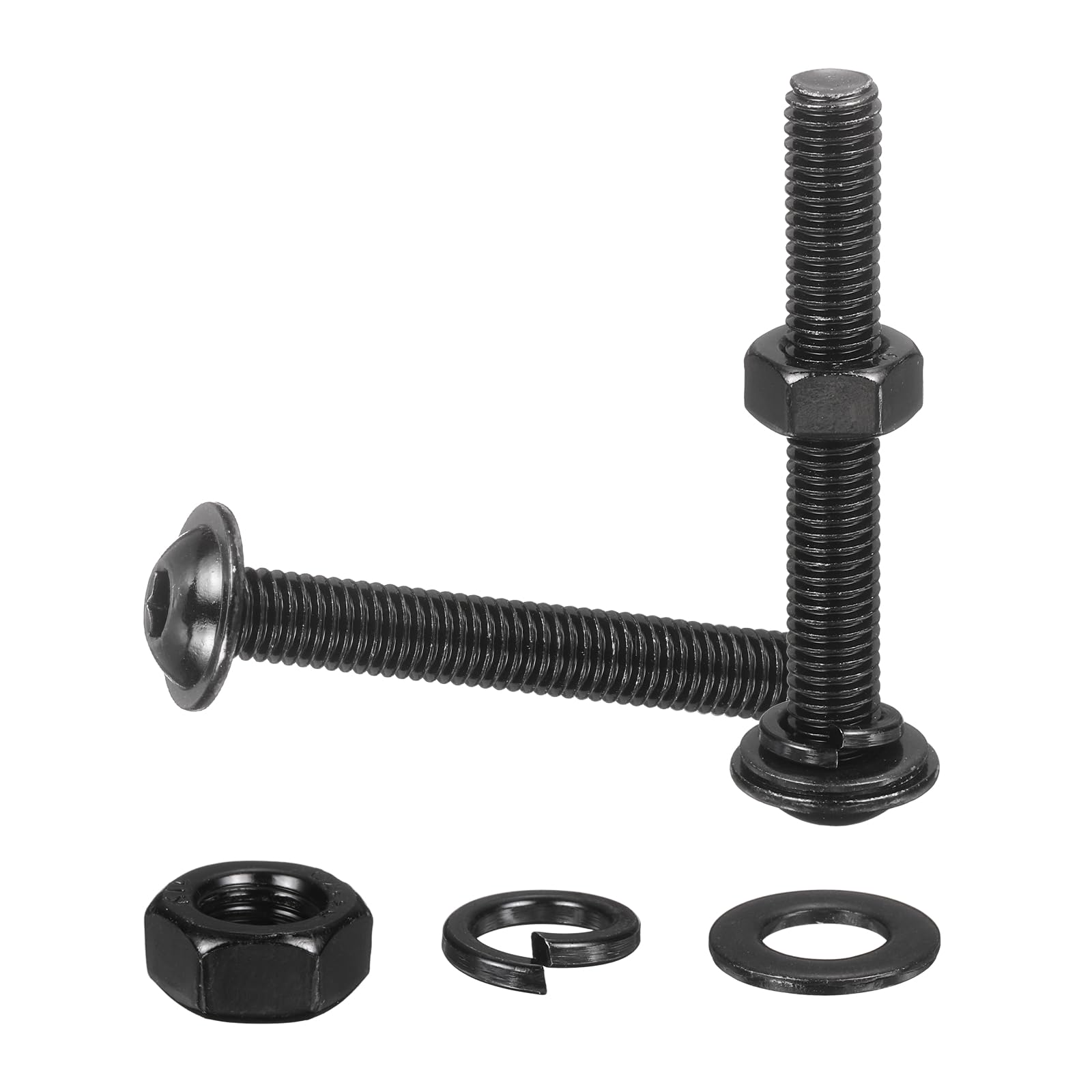 M METERXITY 10 Set M8 x 60mm Flanged Button Head Socket Cap Screws, Black 304 Stainless Steel 18-8 Hex Socket Head Screws Bolts, Nuts, Flat & Lock Washers for DIY, Furniture, Automotive