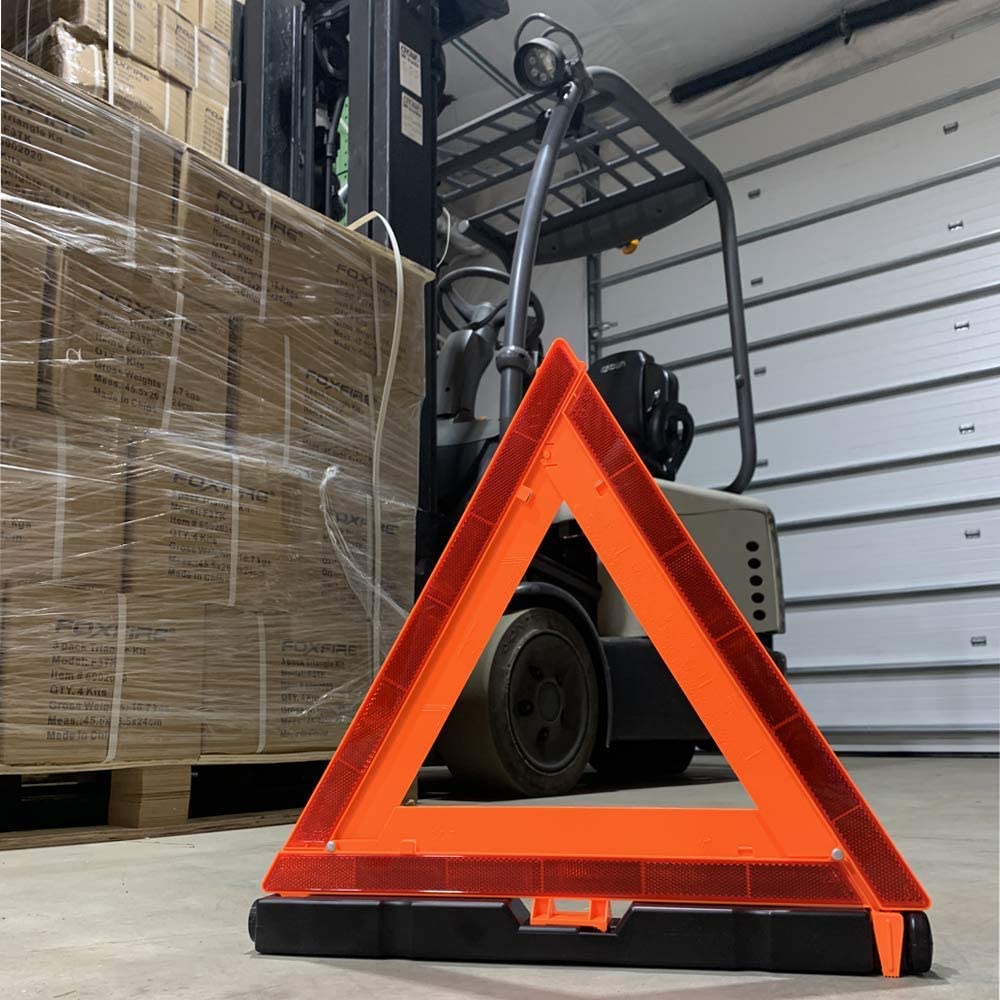 Kosiy Foxfire F3TK Roadside Safety Reflective Warning Triangle, DOT Approved with Weighted Base And Case, Collapsible, 3 Pack