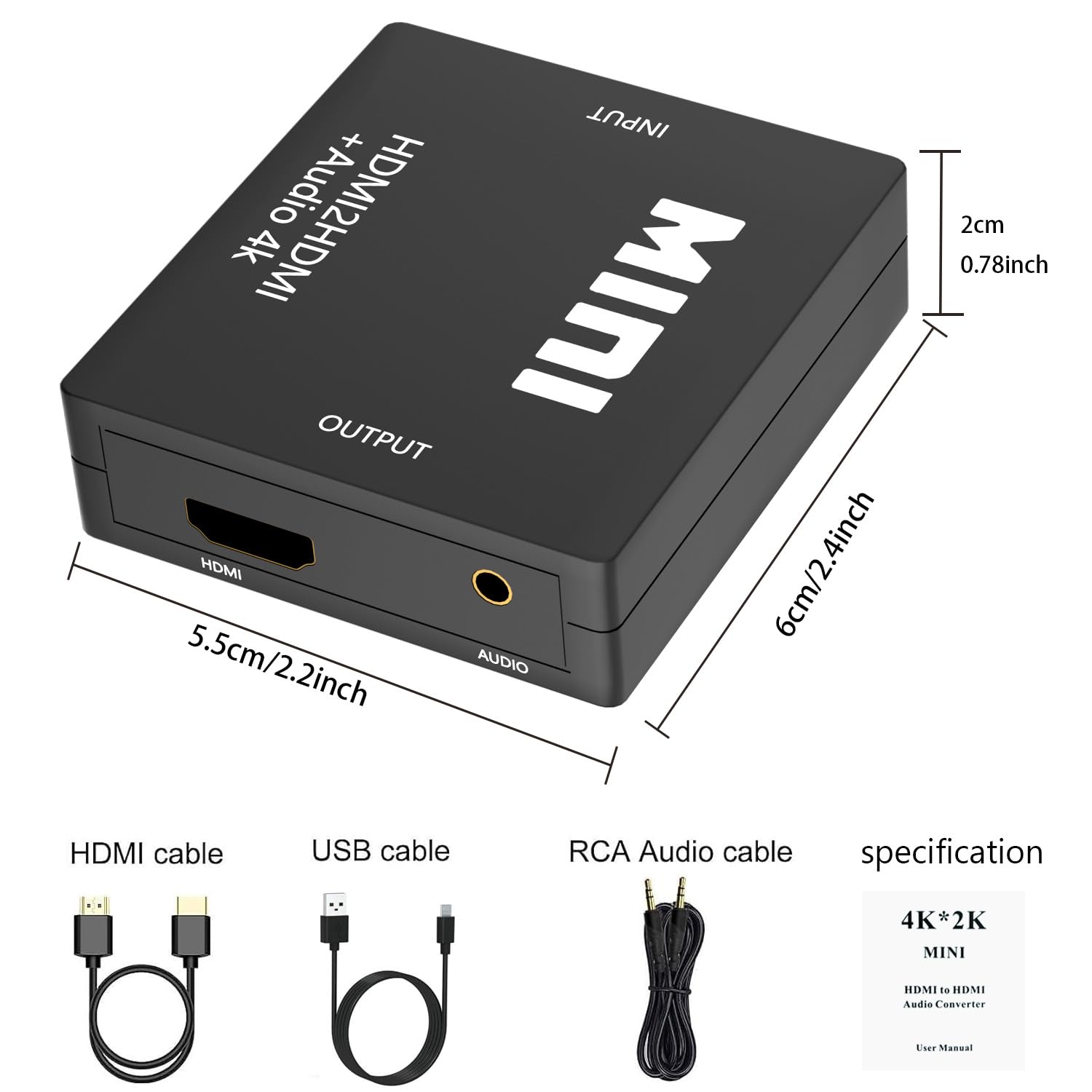 Divisor extractor de audio HDMI, adaptador de audio HDMI a 3.5 mm, 4K x 2K @30HZ, 3D, 1080P compatible con TV, PC, sistema de sonido, Xbox, Switch, PS3, PS4, PS5