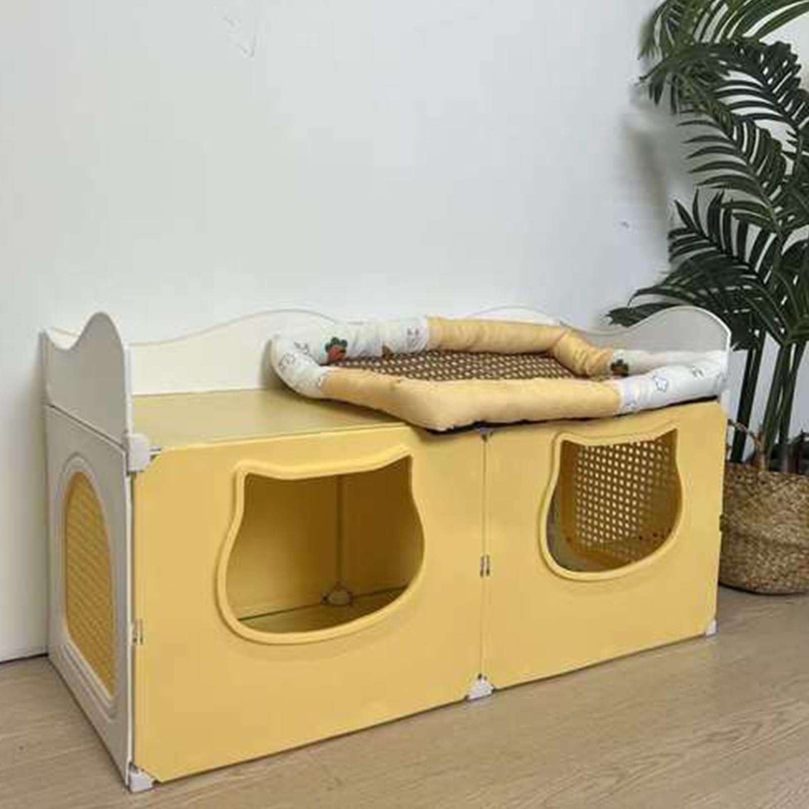 Katzenkäfig für den Innenbereich mit Stauraum oben, halbgeschlossenes Gehege & Loungebett, idealer Laufstall für Kätzchen und Katzen, einfache Selbstmontage