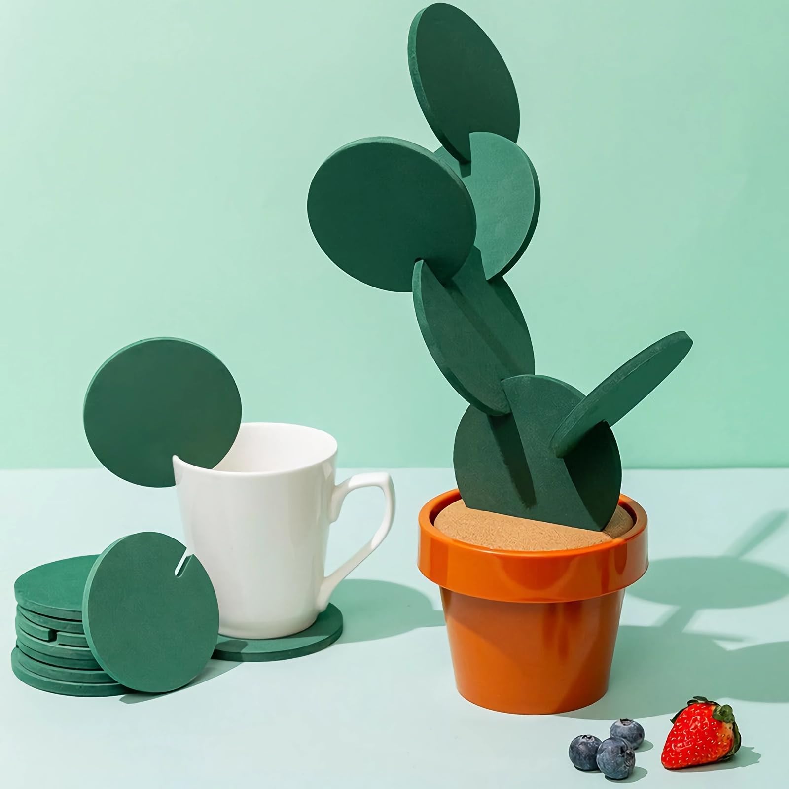 Set di 6 Sottobicchieri Creativi a Forma di Cactus, Tappetini Antiscivolo Resistenti al Calore, Sottobicchiere Isolati Multifunzionali, Decorazione Casa e Ufficio, Regali di Inaugurazione