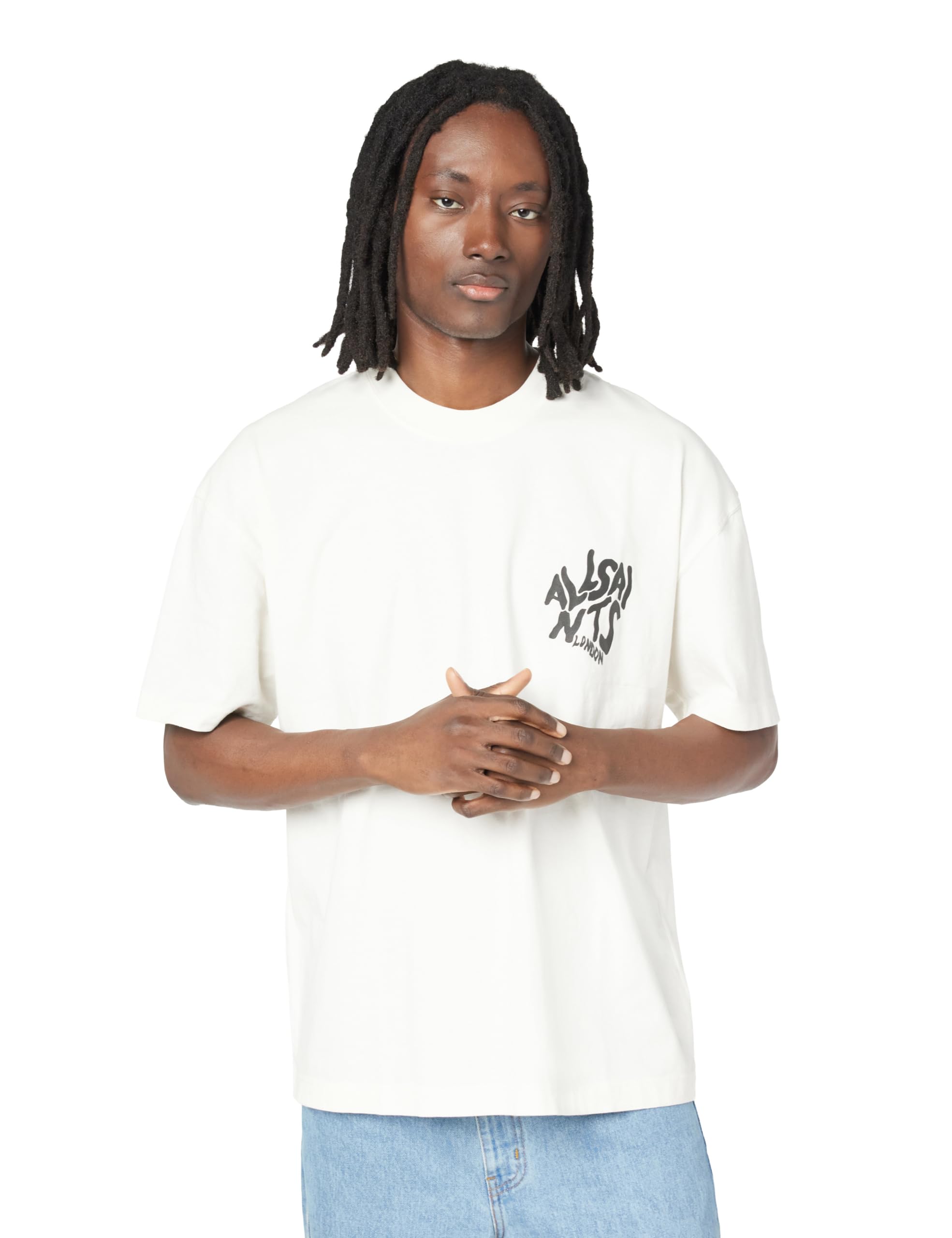 Allsaints Mens Orlando Ss Crew, Ashen White, Large