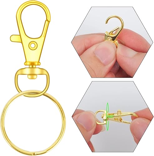 Miniatura 3 de 104 ganchos giratorios con llaveros, cierre de pinza de langosta de metal, llaveros para manualidades (dorado, 1.2 pulgadas (1.260 in)