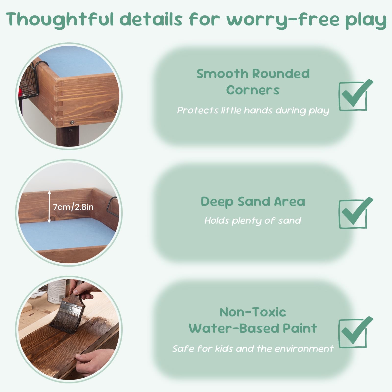 WOODENFUN Kuchnia błotna dla dzieci, do użytku na zewnątrz, z dekoracjami, drewnianymi akcesoriami, zlewozmywakiem, wiadrem, łopatkami do piasku, widelcami, piaskownica do ogrodu, zabawka plażowa