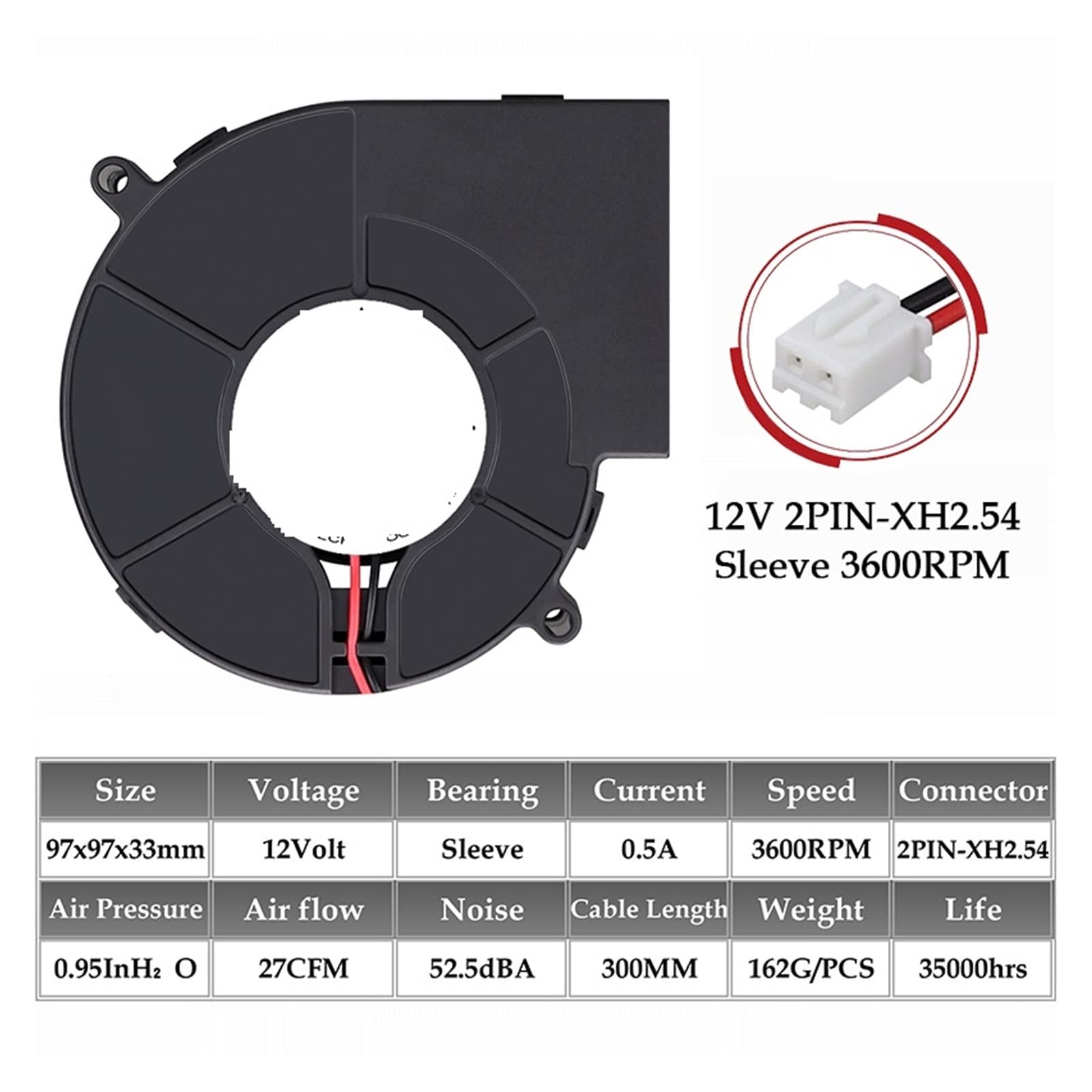 Dmuchawa odśrodkowa, Komercyjna dmuchawa powietrza odśrodkowa turbo dmuchawa odśrodkowa wentylator wyciągowy pyłu Adapter suszarki podłogowej Radialna turbo chłodnica(12V Sleeve XH2.54,2Pcs fans)
