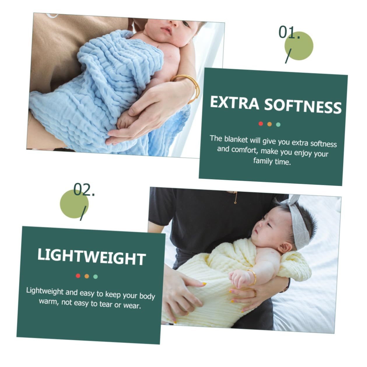 HANABASS Puckdecken für Komfort und Wärme 3 Stück aus Reiner Baumwolle Atmungsaktive Unisex Babydecken Geeignet für Indoor und Outdoor Nutzung