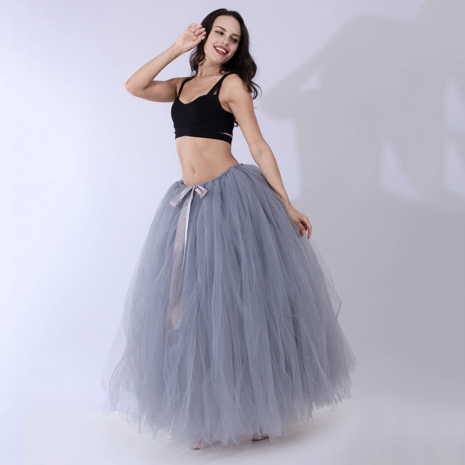 WILLBEST Tüllrock Schwarz Lang Jahre Retro Zubehör Rockabilly Kostüm Tanzrock Tütü 80er Elastisch Hohe Taille Kostüm Unterrock Unterrock Underskirt für Ballett Karneval Sale Damen Bekleidung