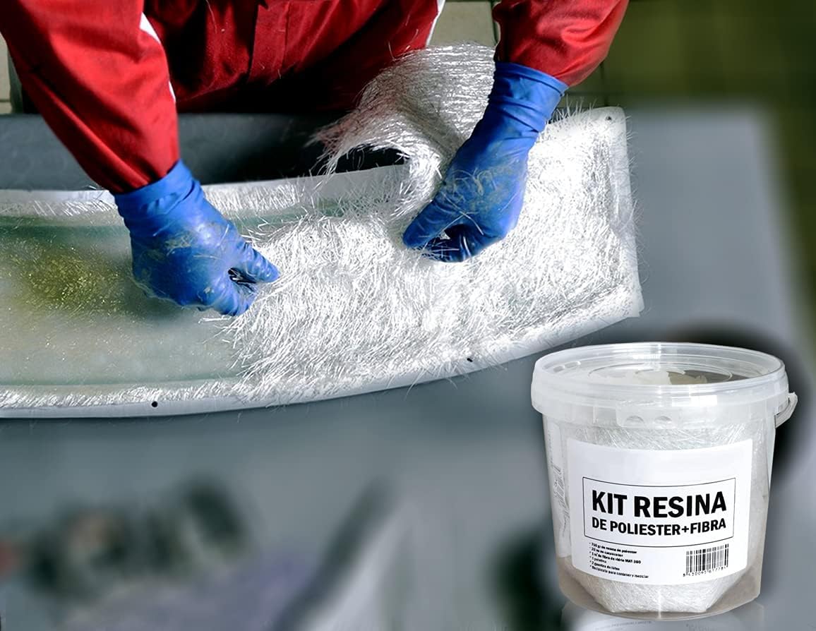 Resin Pro - 700 GR Kit de Réparation Résine Polyester + Fibre de Verre 1M2 MAT 300g/m2 - Rapide, Simple et Durable, Matériau de Renforcement, Résine Polyester Orthophtalique