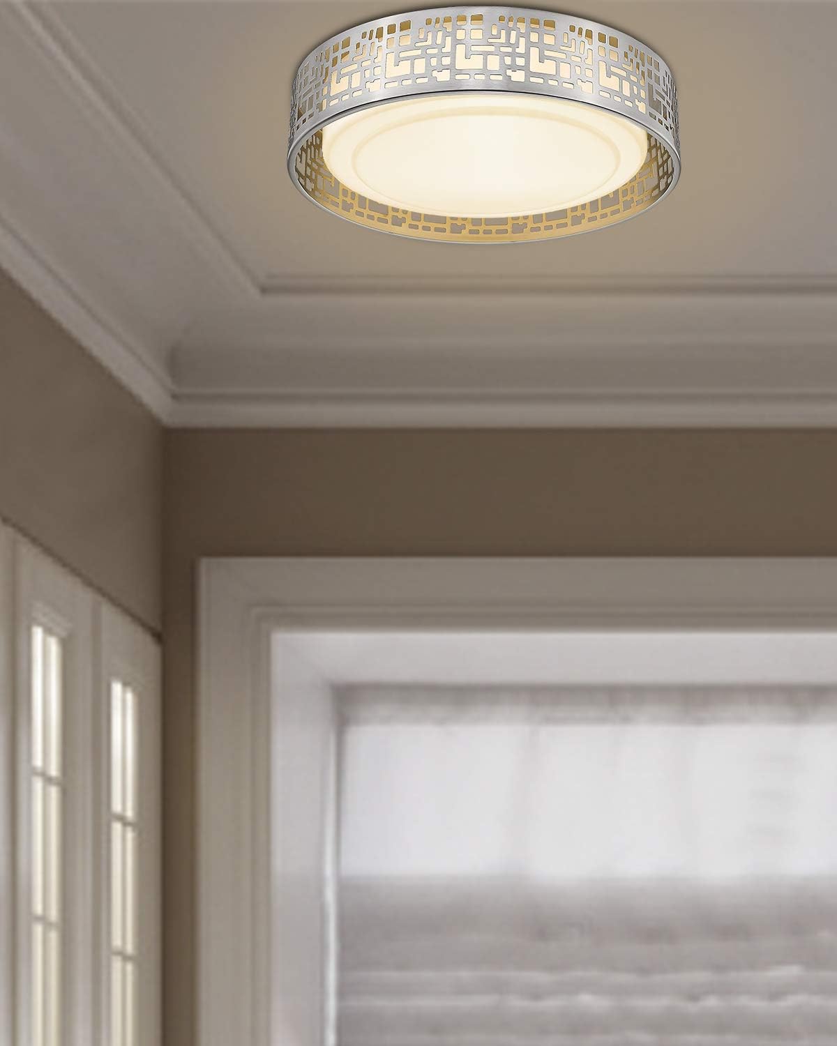 Buy 2 get 3 Modern Flush Mount Light Fixture, VICNIE 12 inch 15W LED Ceiling Lights, 3000K Warm White, ETL Listed, Brush Nickel Fihished Metal Body and Acrylic Shade