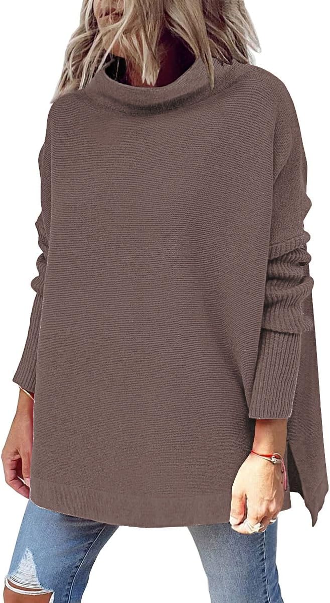 LILLUSORY Women's Oversized Mock Turtleneck Sweater Long Sleeve Knit Pullover Tunic Top for Fall Winter Leggings