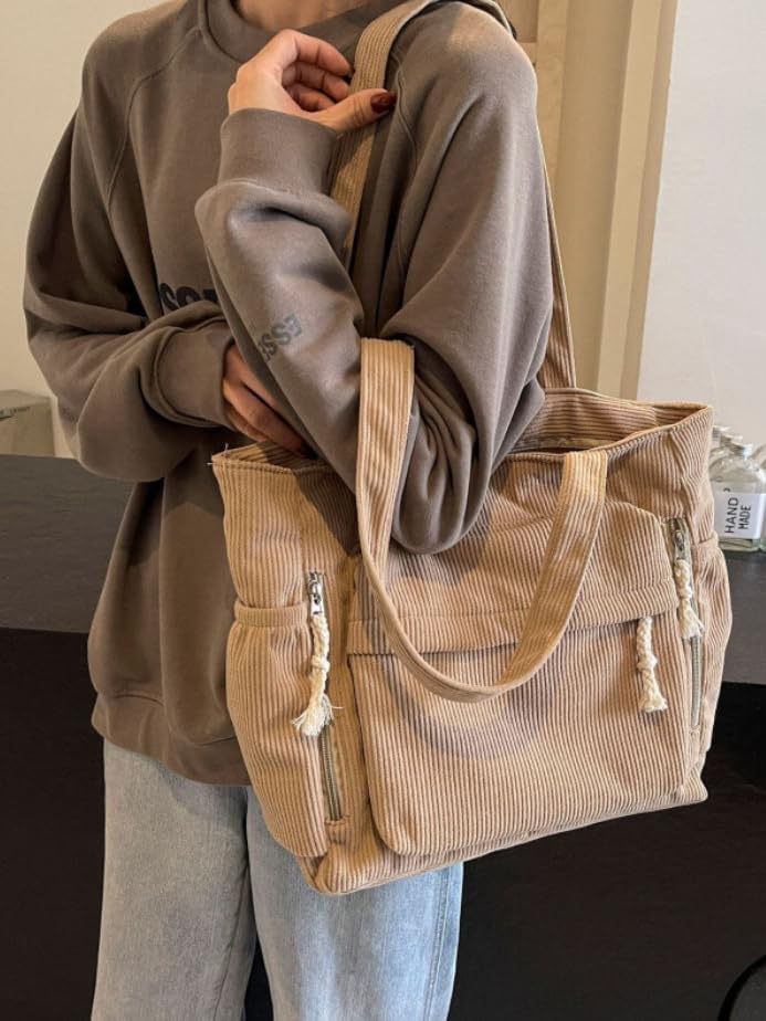 Bolso tote de raso para mujer, bolso casual de hombro y mano para desplazamientos, viajes, compras en el supermercado (caqui, 15,75 x 11,81 pulgadas) miniatura 2