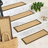 Natural Area Rugs 100% Natural Fiber Half Panama, Seagrass Sage, Handmade Stair Treads Carpet Set of 13 (9