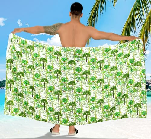 HAPPY BAY Men's Swim Bath Trunk Swimsuit Regular Surfing Swimwear Summer Sarong Long Pareo Beach Wrap for Men One Size Fern, Palm Tree4