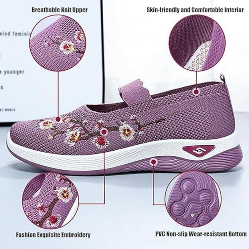 Genérico Zapatos Ortopédicos para Mujer, Verano 2025, De Tela Bordada, con Soporte para El Arco, Deportivos, Talla Grande