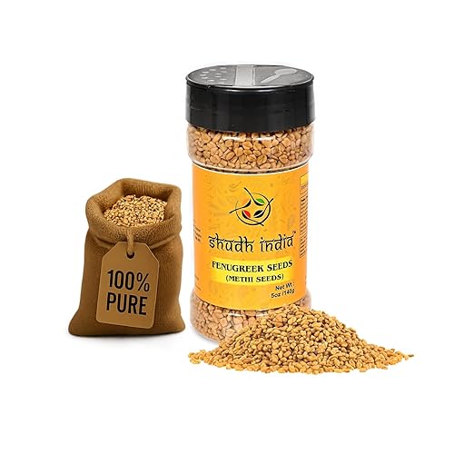 Shudh India Semillas de fenogreco (meti) enteras, Trigonella foenum graecum ~ Todo natural | Vegano | Sin gluten | Sin OMG | Origen indio, utilizado