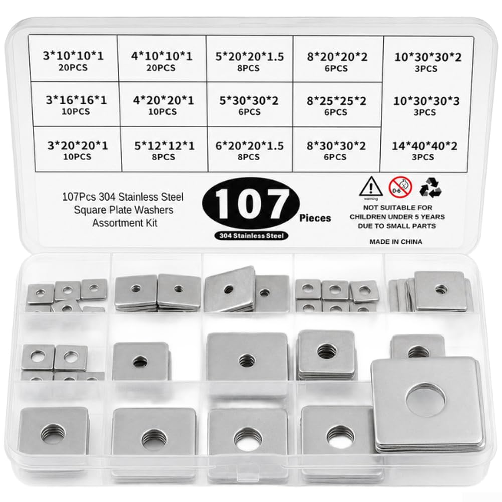 Juego de Arandelas Cuadradas para acero 304 107 Piezas Juego