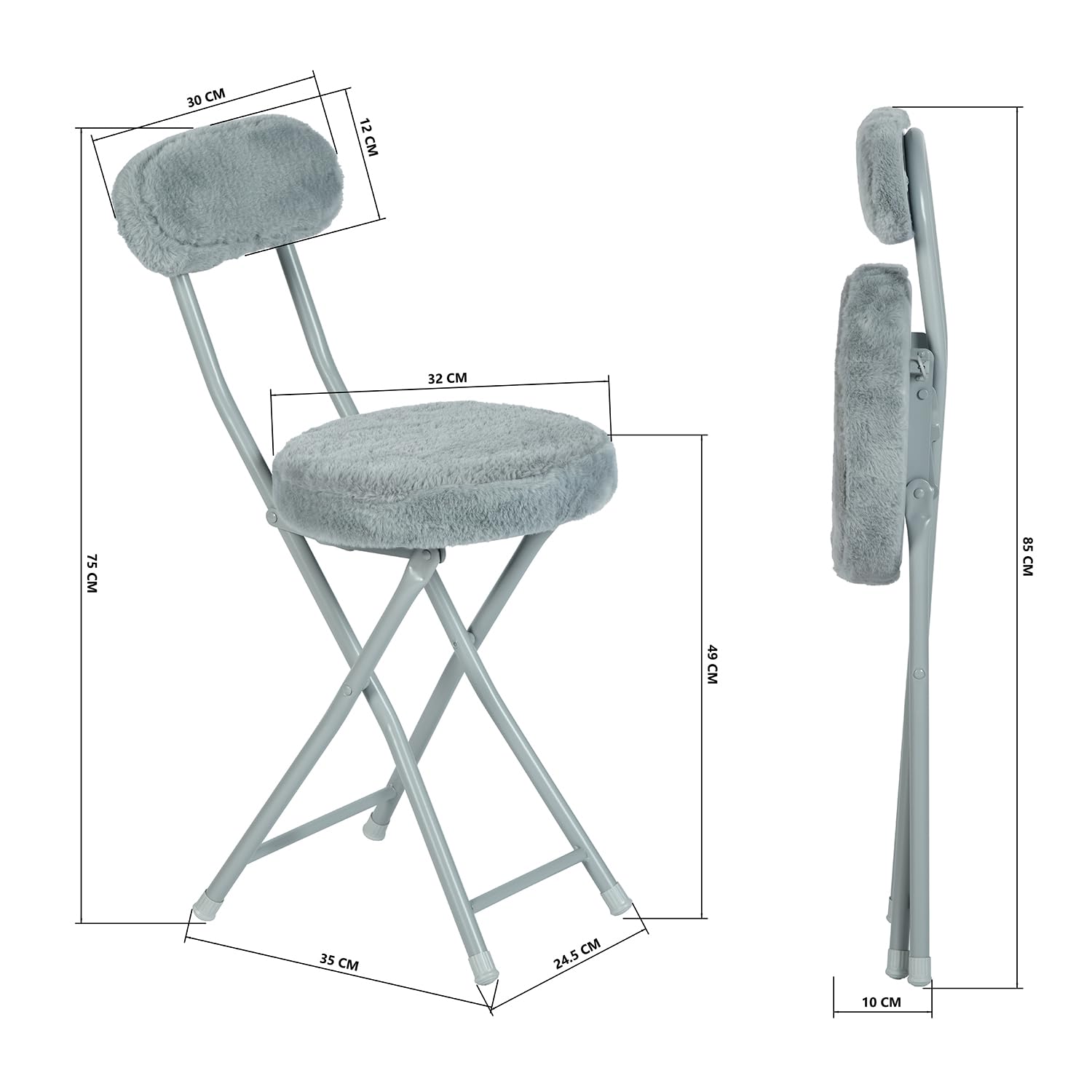 MEUBLE Cosy Juego de 4 Sillas de Comedor Plegable para Cocina, Tela de Imitación Pelo de Conejo, Estructura de Metal, Gris