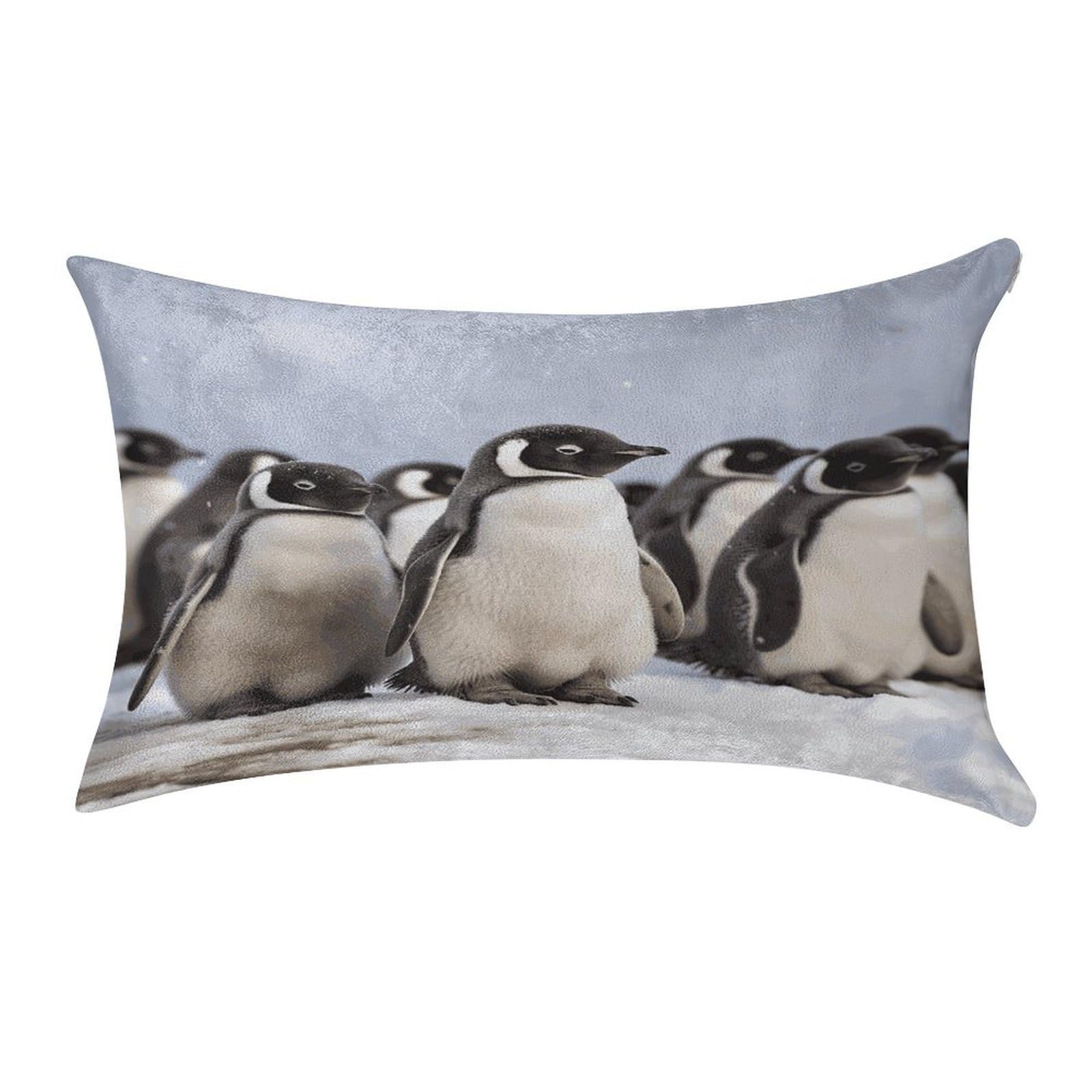 FekiLoot Young Penguins with Snow Pillow Covers Luxury Velvet Oblong Pillowcases Rectangular Throw Pillows Case Decorative Velvet Cushion Covers Ultra Soft Lumbar Pillow Shells 12 X 20 in