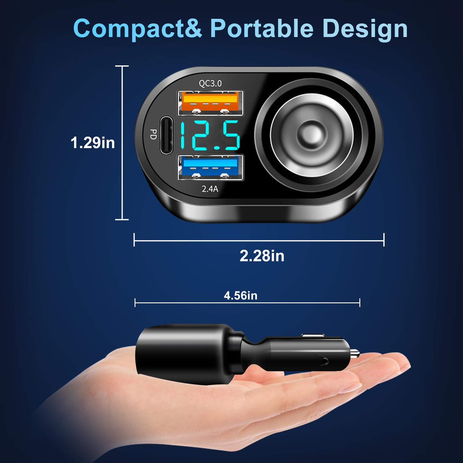 Etre Jeune USB C Car Charger, 90W Cigarette Lighter Adapter Dual USB Fast Charging PD QC 3.0, 12V/24V Car Charger Socket Splitter with LED Voltmeter for Smart Phone GPS Dash Cam