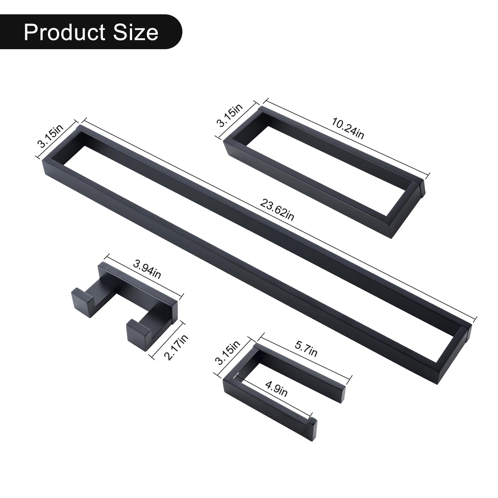 Set portasciugamani nero opaco, set di accessori per il bagno da 4 pezzi tra cui barra per asciugamani, anello per asciugamani, gancio per asciugamani, porta carta igienica, set di portasciugamani da