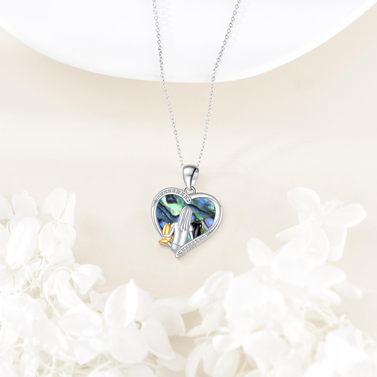AXELUNA Collar de gato y perro para mujer, plata de ley 925 con texto en inglés "I Love My Cat Dog Forever", collares memorables, regalos de joyería para amantes de los animales