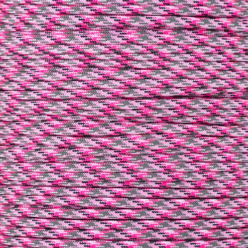 PARACORD PLANET 10 20 25 50 100 Foot Hanks and 250 1000 Foot Spools of Parachute 550 Cord Type III 7 Strand Paracord (Pink Camo 100 Feet)