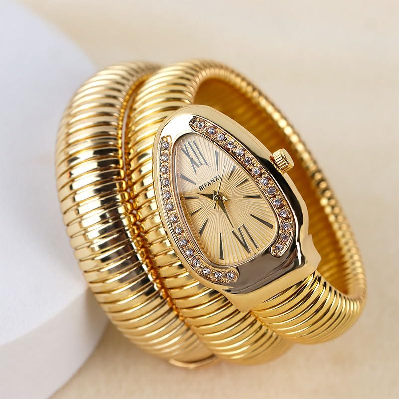 Image of Ladies Snake Bracelet Fashion Watch - Creative Quartz Design, Personality Oval Dial, 50m Waterproof