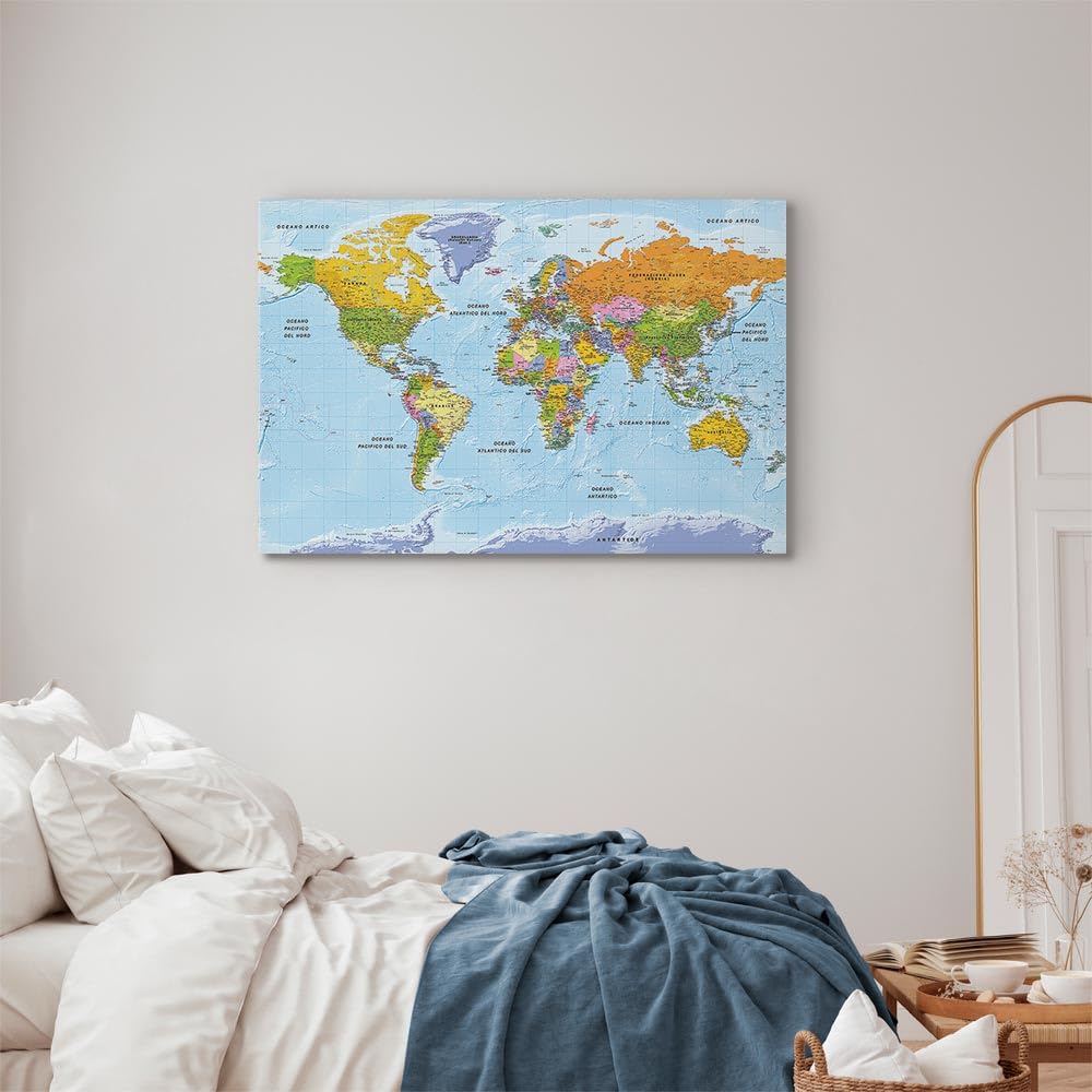 murando - Quadro Terra 120x80 cm 1 Pezzo - Stampa su Tela Canvas con Struttura - Quadri Moderni Soggiorno Grandi - Murale Arte Decorazioni da Parete Immagini Decori - Mappamondo Italiano k-A-0458-b-a