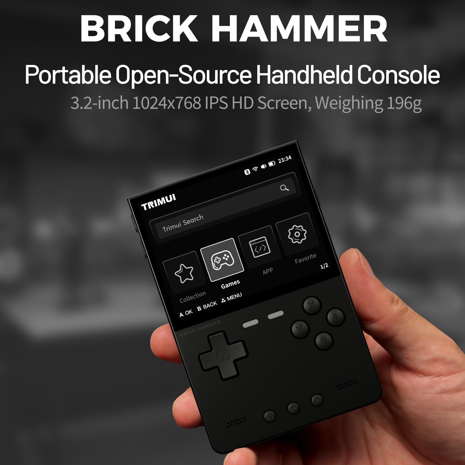 TRIMUI Brick Hammer Retro Console di gioco portatile - Corpo in lega di alluminio CNC in metallo, schermo IPS da 3,2 pollici, memoria 8 GB, espandibile a 1 TB, batteria integrata da 3000 mAh