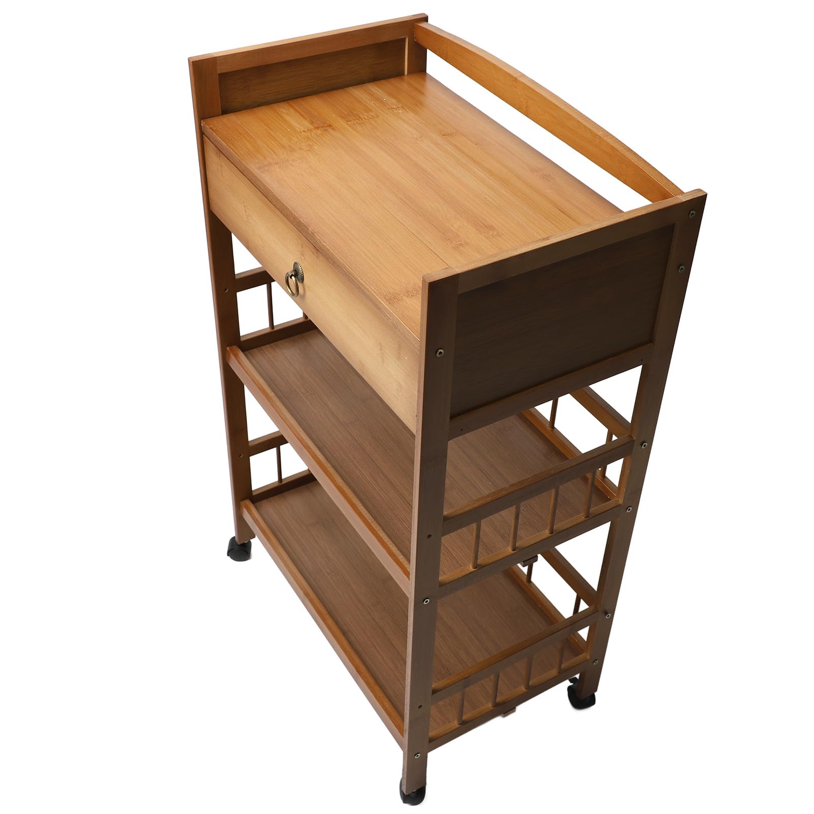 Rengue Carrello di Servizio Mobile, Tavolino Laterale in bambù con 4 Ruote per Uso Domestico, Mobiletto Portaoggetti Multiuso, Design in Stile Cinese