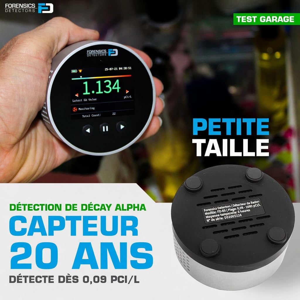 Détecteur De Radon Forensics | pour Locataires Et Propriétaires | Durée De Vie du Capteur 20 Ans