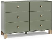 Storkcraft California 6-Drawer Double Dresser Olive Driftwood - GREENGUARD Gold Certified, Safety Interlocking Drawers for Nursery Kids Bedroom