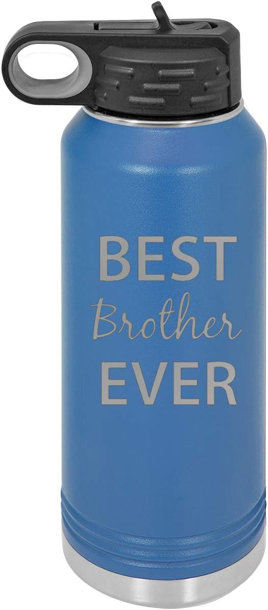 CustomGiftsNow Best Brother Ever Double Wall Insulated Stainless Steel Engraved Sports Water Bottle with Flip Top Lid, Straw